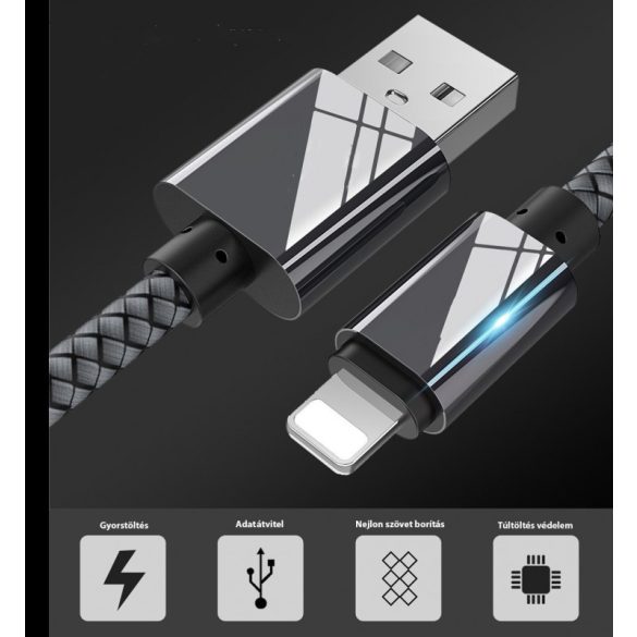 Extra strapabíró 1 méteres Lightning Iphone gyorstöltő és USB adatkábel