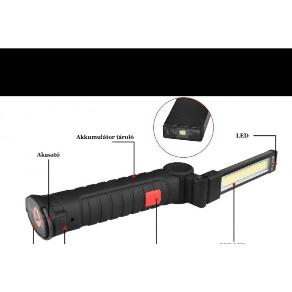 USB-n keresztül tölthető 360 fokban forgatható mágneses LED lámpa, vészvilágítás, állítható fényerővel