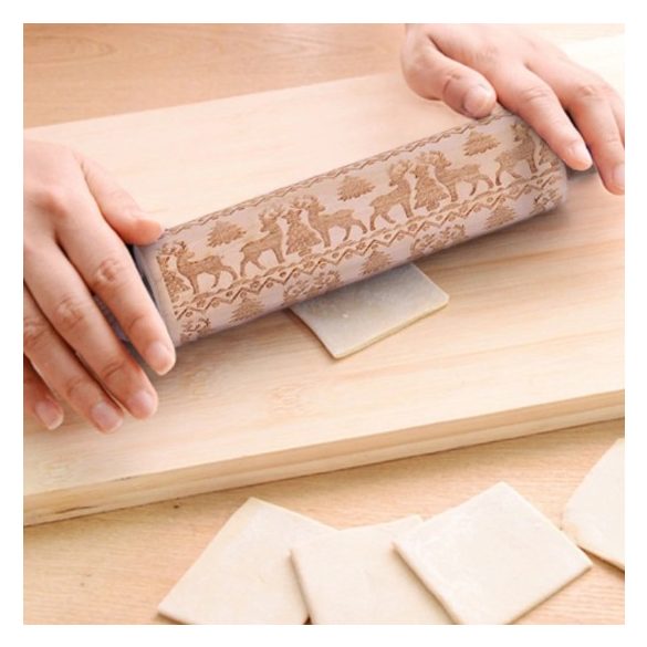 Karácsonyi mintás sodrófa, mintás nyújtófa, kekszmintázó sodrófa