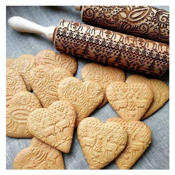 Karácsonyi mintás sodrófa, mintás nyújtófa, kekszmintázó sodrófa