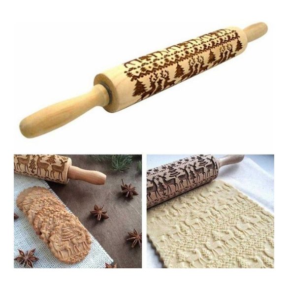 Karácsonyi mintás sodrófa, mintás nyújtófa, kekszmintázó sodrófa