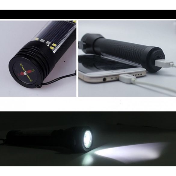 Napelemes zseblámpa biztonsági öv vágóval/ablaktörővel