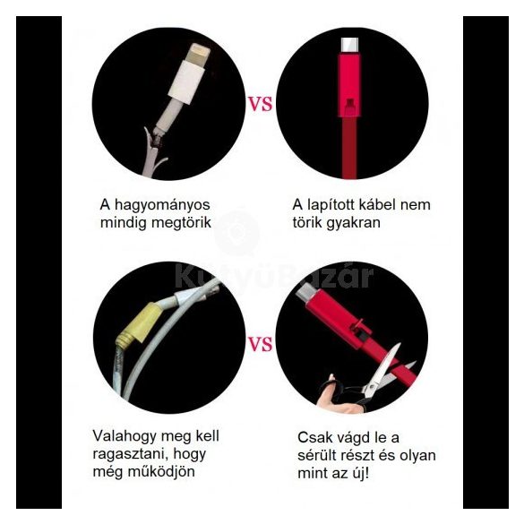 Elnyűhetetlen telefontöltő kábel, 1 m hosszú