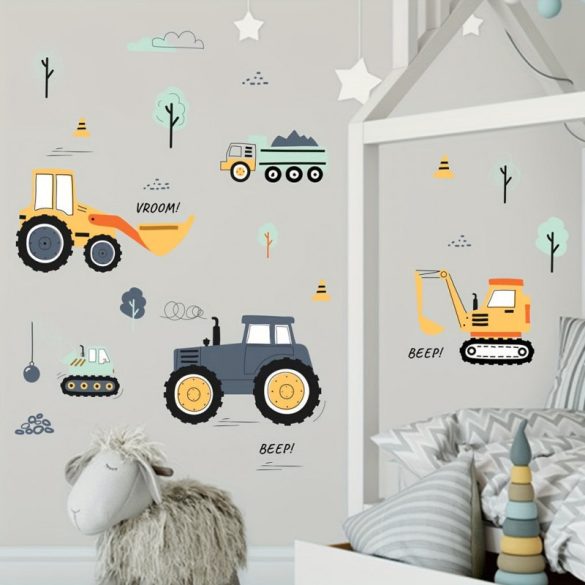 Munkagépes faldíszítő matrica szett