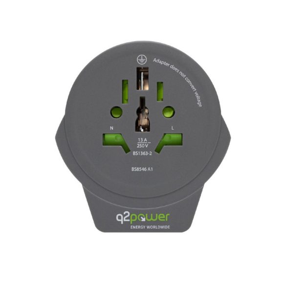 q2power 1.100110-TH utazóadapter, World to Europe USB, USB 5V 2.4A, max. 16 A, 250 V - 4000 W teljesítmény