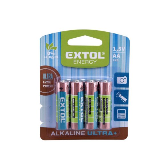 EXTOL ENERGY elem klt. 4 db, alkáli, 1,5V, méret: AA (LR6); hosszú étettartam, bliszteren