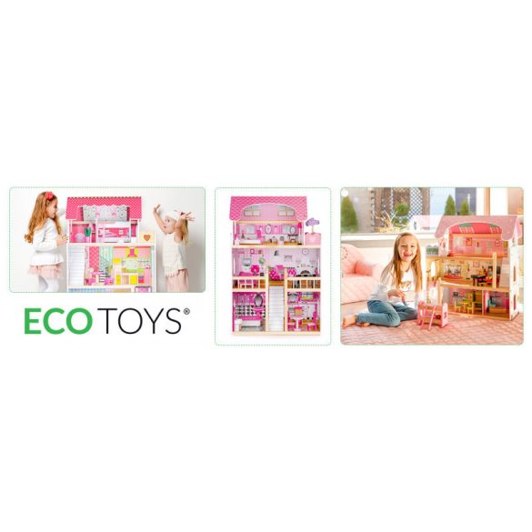 Fa babaház LED bútorral - ECOTOYS - gyerekeknek és felnőtteknek - világító bútor - kreatív játék