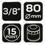 NEO TOOLS Olajszűrő kulcs 80mm, 15 pontos, 3/8" kulcsnyílással 11-367