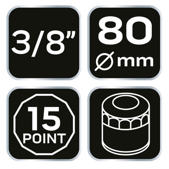 NEO TOOLS Olajszűrő kulcs 80mm, 15 pontos, 3/8" kulcsnyílással 11-367