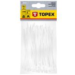 TOPEX KÁBELKÖTEGELŐ, gyorskötöző, 2,5mm x 100mm, fehér, 100db 44E975