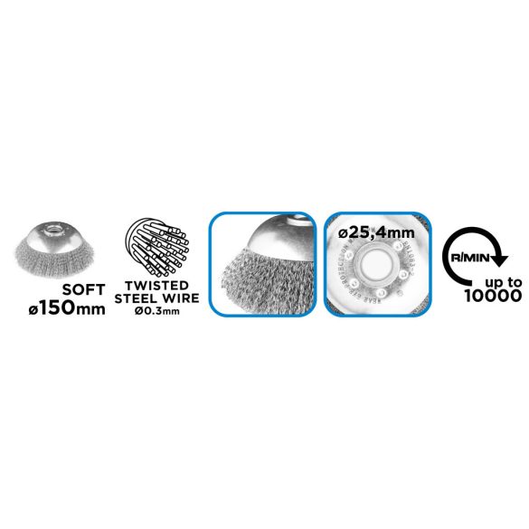 GRAPHITE Drótkorong, fazékkefe hullámos 150 x 25, 4mm benzines kaszákhoz 55H102