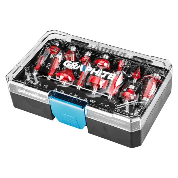 GRAPHITE Felsőmaró készlet, 8mm-es szárral, 15db-os 56H241