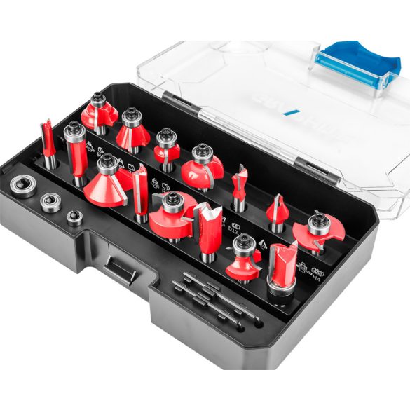 GRAPHITE Felsőmaró készlet, 8mm-es szárral, 15db-os 56H241