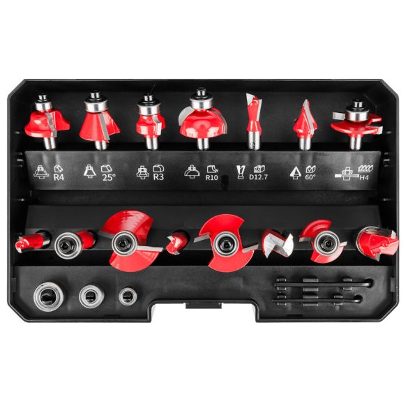 GRAPHITE Felsőmaró készlet, 8mm-es szárral, 15db-os 56H241