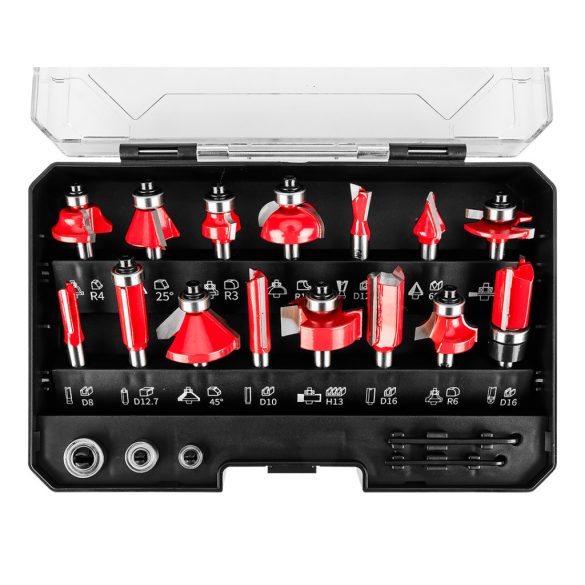 GRAPHITE Felsőmaró készlet, 8mm-es szárral, 15db-os 56H241