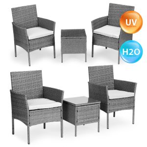 Rattan hatású kerti bútor szett – asztal és székek, szürke, MultiGarden