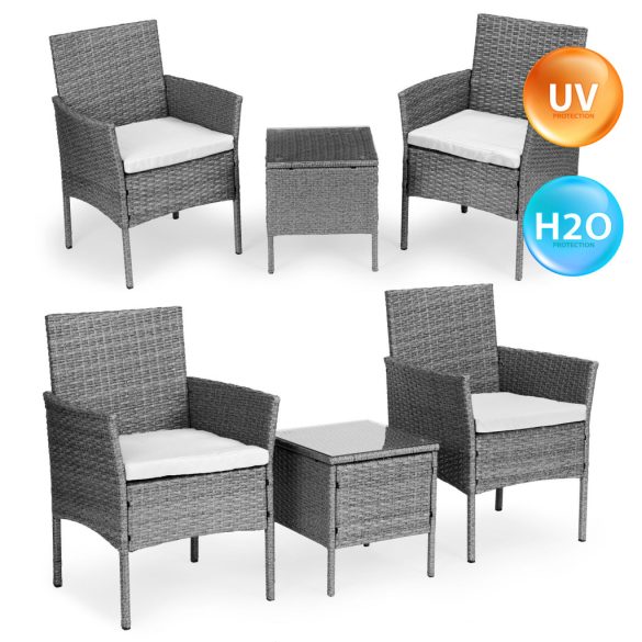 Rattan hatású kerti bútor szett – asztal és székek, szürke, MultiGarden