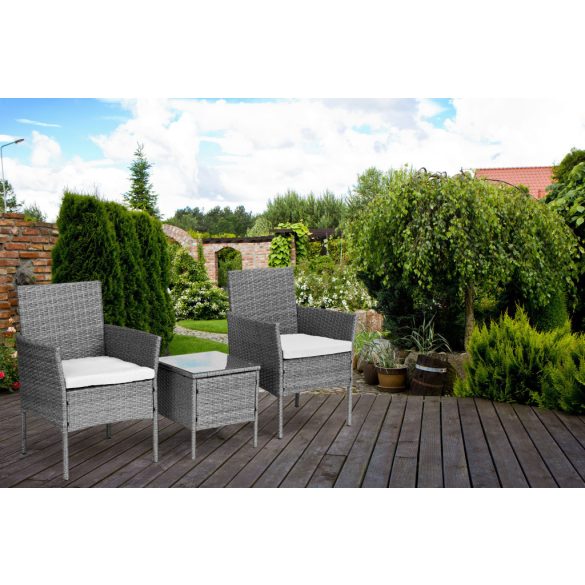 Rattan hatású kerti bútor szett – asztal és székek, szürke, MultiGarden