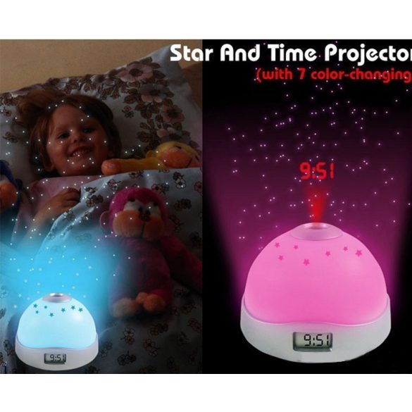 Csillag projektoros óra lámpa gyerekeknek, kivetítős óra asztali óra hangulatlámpa
