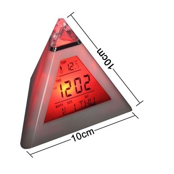 Ébresztőóra, digitális óra, asztali óra (színváltós, piramis alakú)