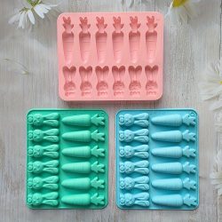   12-üreges szilikon nyúl és répa alakú forma cukorkához, csokoládéhoz és tortához