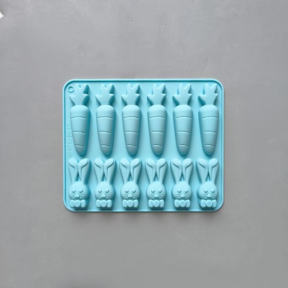 12-üreges szilikon nyúl és répa alakú forma cukorkához, csokoládéhoz és tortához