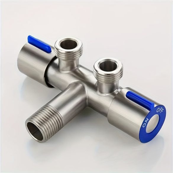 Kettős vezérlésű 3-utas háromszög szelep kapcsolóval - Rozsdamentes acél, G3/8 bemenet mosógéphez és csapvíz elosztáshoz