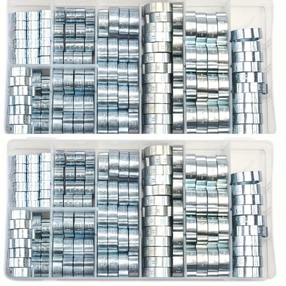 48 db-os Cinkbevonatú Rozsdamentes Acél Dupla Fülű Tömlőbilincs Készlet