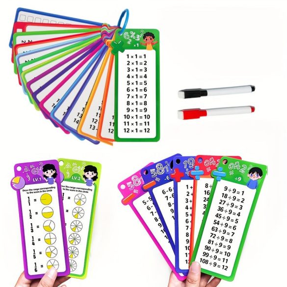 Matematikai Kártya Készlet - Összeadás, Kivonás, Szorzás, Osztás és Tört Önellenőrző Tanulóeszköz