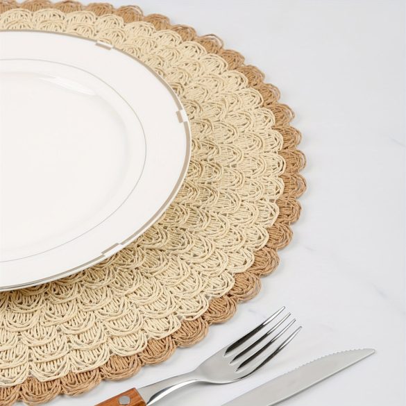 4 darabos Boho Chic Szett Fonott Vászon Kerek Tányéralátét