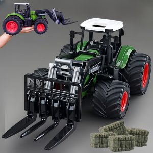 1/24 méretarányú traktor játékkészlet rakodókarral és széna bálákkal
