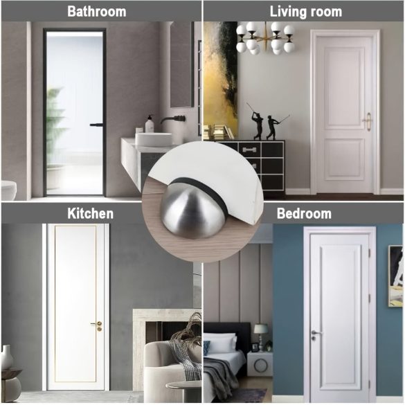 Elegáns Rozsdamentes Acél Félkupola Padlóajtó Stopper Fekete Alappal