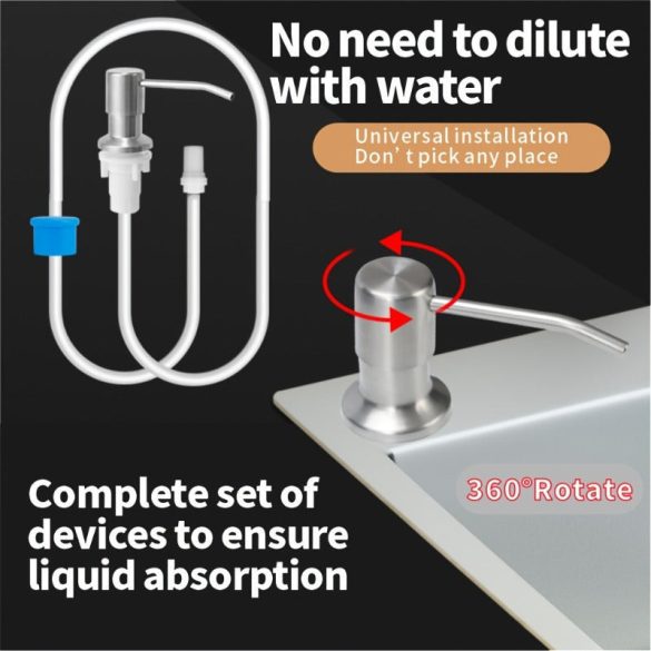 1db rozsdamentes acél mosogató szappanadagoló hosszabbító csővel