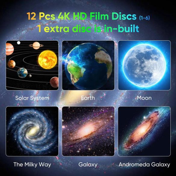 Galaxy projektor éjszakai fény - 13 cserélhető filmes koronggal