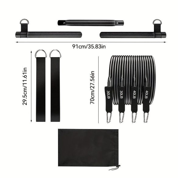 8db Készlet - Pilates Bar Készlet 4 Ellenállási Szalaggal (63.5 KG) 8 részes rózsaszín【63.5 kg】