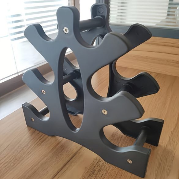 Fekete ABS háromszintes súlyzó, otthoni és edzőtermi befejező súlyokhoz alkalmas, kompakt típusú kialakításban hat egy-egy súlyzót helyezhet el mindkét oldalon