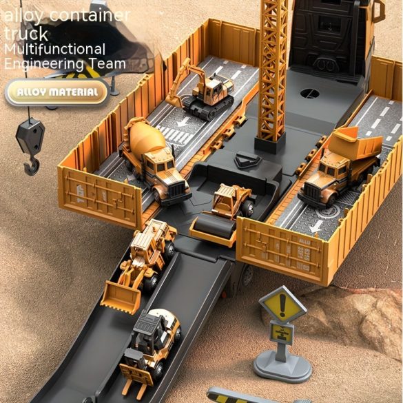 Jumbo ötvözet konténer teherautó készlet többfunkciós daruval - Sárga, kézi működtetés, tartós műanyag építőjáték fiúknak, ideális karácsonyi ajándék