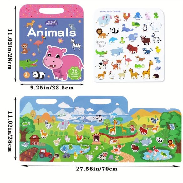 Újrahasználható matricáskönyv, mosható matricák, karácsonyi ajándék felnőtteknek, húsvéti ajándék - tél, újév Állatok