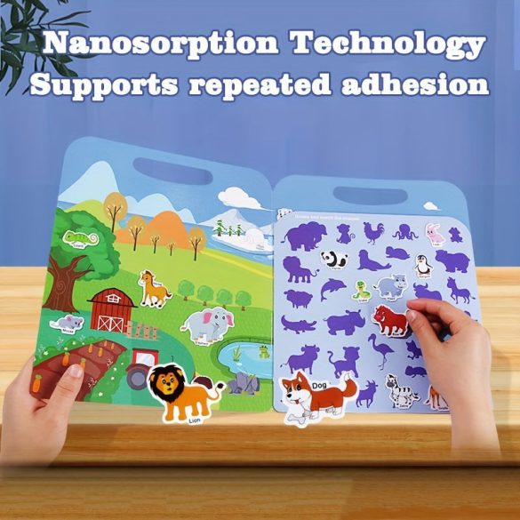 Újrahasználható matricáskönyv, mosható matricák, karácsonyi ajándék felnőtteknek, húsvéti ajándék - tél, újév Állatok