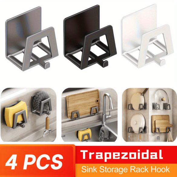 4db Modern Easy Install Öntapadó Fém Trapézúmosó Tároló Állvány fehér - 4 db