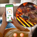 Intelligens vezeték nélküli hús hőmérő vezeték nélküli kapcsolattal - Akár 99,97 méteres hatótávolság, USB-ről tölthető, fém szonda BBQ-hez és sütőhöz Műanyag