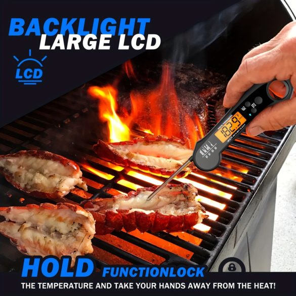 1db Digitális Élelmiszerhőmérő LCD Kijelzővel, Újratölthető Akkumulátorral és Dupla Mágneses Tervezéssel