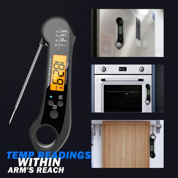1db Digitális Élelmiszerhőmérő LCD Kijelzővel, Újratölthető Akkumulátorral és Dupla Mágneses Tervezéssel