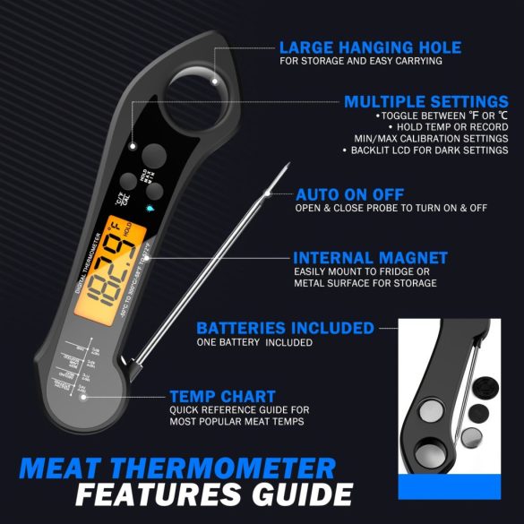 1db Digitális Élelmiszerhőmérő LCD Kijelzővel, Újratölthető Akkumulátorral és Dupla Mágneses Tervezéssel