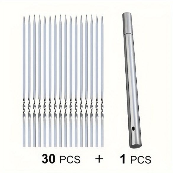 20/30/50db Tartós Rozsdamentes Acél BBQ Nyársak 1 Cső Tárolóval, Újrahasználható és Könnyen Tisztítható Kültéri és Beltéri Grillezési Partikhoz 30 db