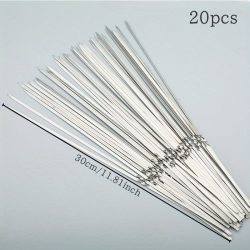   20/50db rozsdamentes acél grillező tűk, tartós, újrafelhasználható, könnyen tisztítható, alkalmas kültéri és beltéri grillezéshez Lapos bot-30cm - 20 db