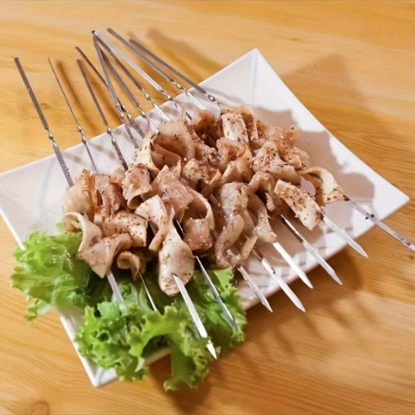 20/50db rozsdamentes acél grillező tűk, tartós, újrafelhasználható, könnyen tisztítható, alkalmas kültéri és beltéri grillezéshez Lapos bot-30cm - 20 db