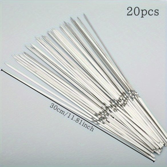 20/50db rozsdamentes acél grillező tűk, tartós, újrafelhasználható, könnyen tisztítható, alkalmas kültéri és beltéri grillezéshez Lapos bot-30cm - 20 db