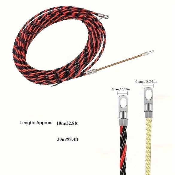 Villanyszerelő kábelhúzó szerszám, acél, nem fonott, tartós fém csatlakozók, rugalmas anyag a kábelek egyszerű behelyezéséhez és kihúzásához 10 M/32,8 Láb