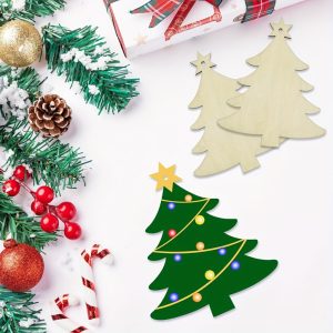 10db Természetes Fa DIY Karácsonyfa Kézműves Készlet Akasztóhurokkal